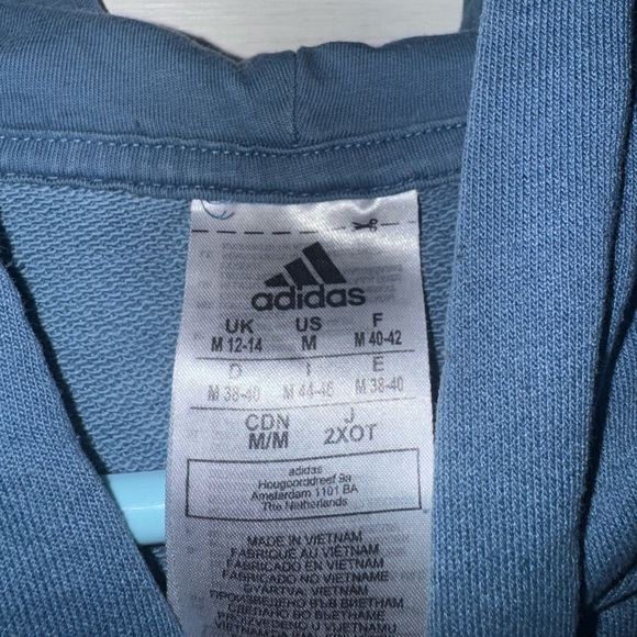 adidas Blue crop Hoodie with White Stripes - Picture 3 of 4